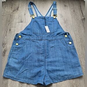 WeWoreWhat Linen Denim Short Overalls Blue Romper NWT Size XL
